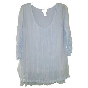 Soft Surroundings Sky Blue Crinkle Blouse